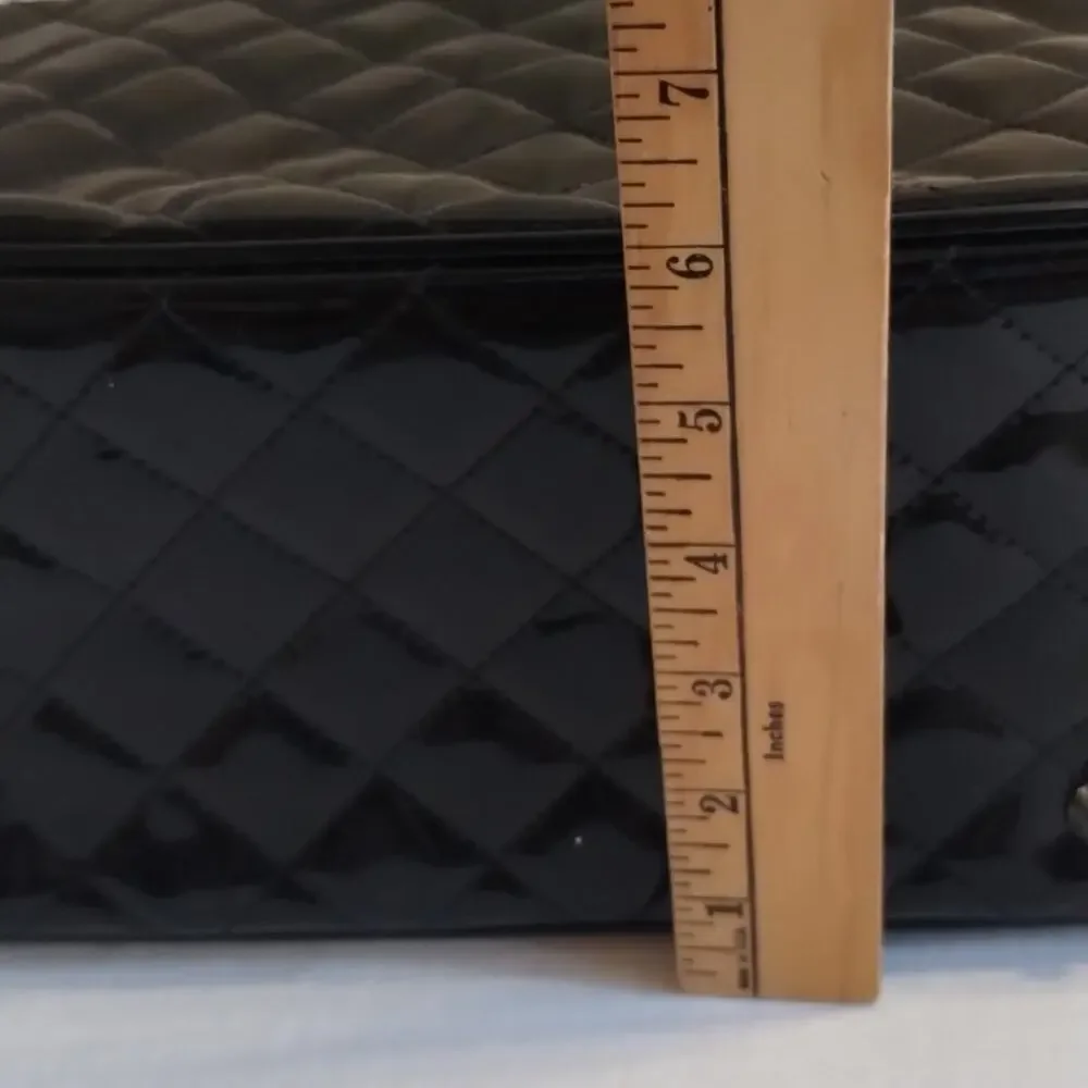 Caboodle Black PU Quilted Patent Puffer Makeup Storage Vacation Bag Satchel